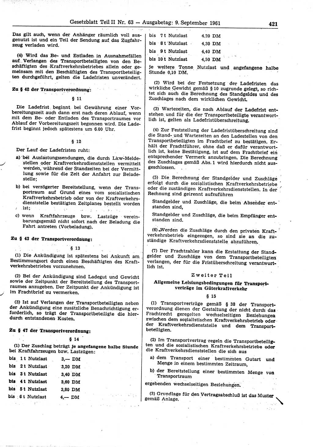 Gesetzblatt (GBl.) der Deutschen Demokratischen Republik (DDR) Teil ⅠⅠ 1961, Seite 421 (GBl. DDR ⅠⅠ 1961, S. 421)