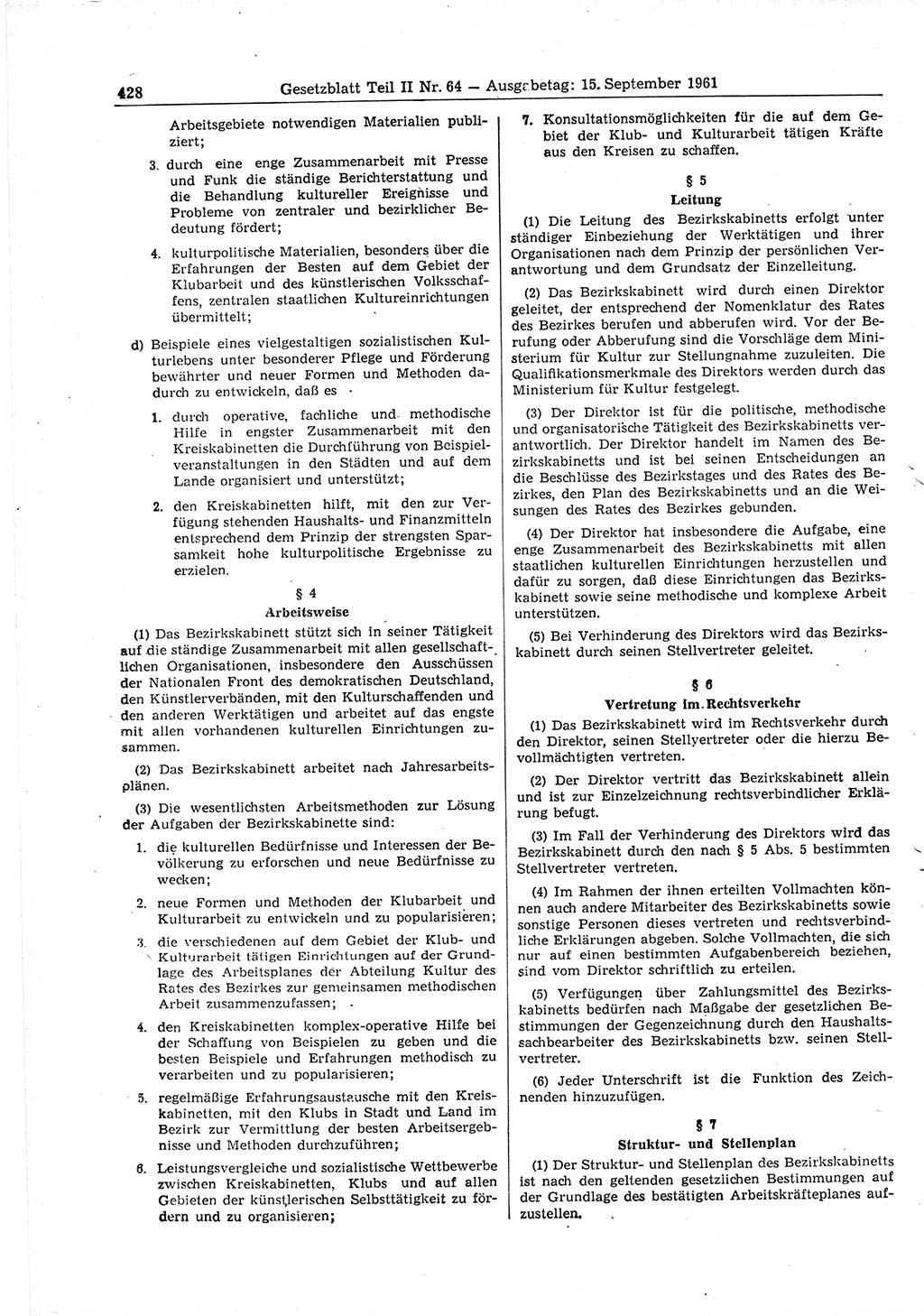 Gesetzblatt (GBl.) der Deutschen Demokratischen Republik (DDR) Teil ⅠⅠ 1961, Seite 428 (GBl. DDR ⅠⅠ 1961, S. 428)