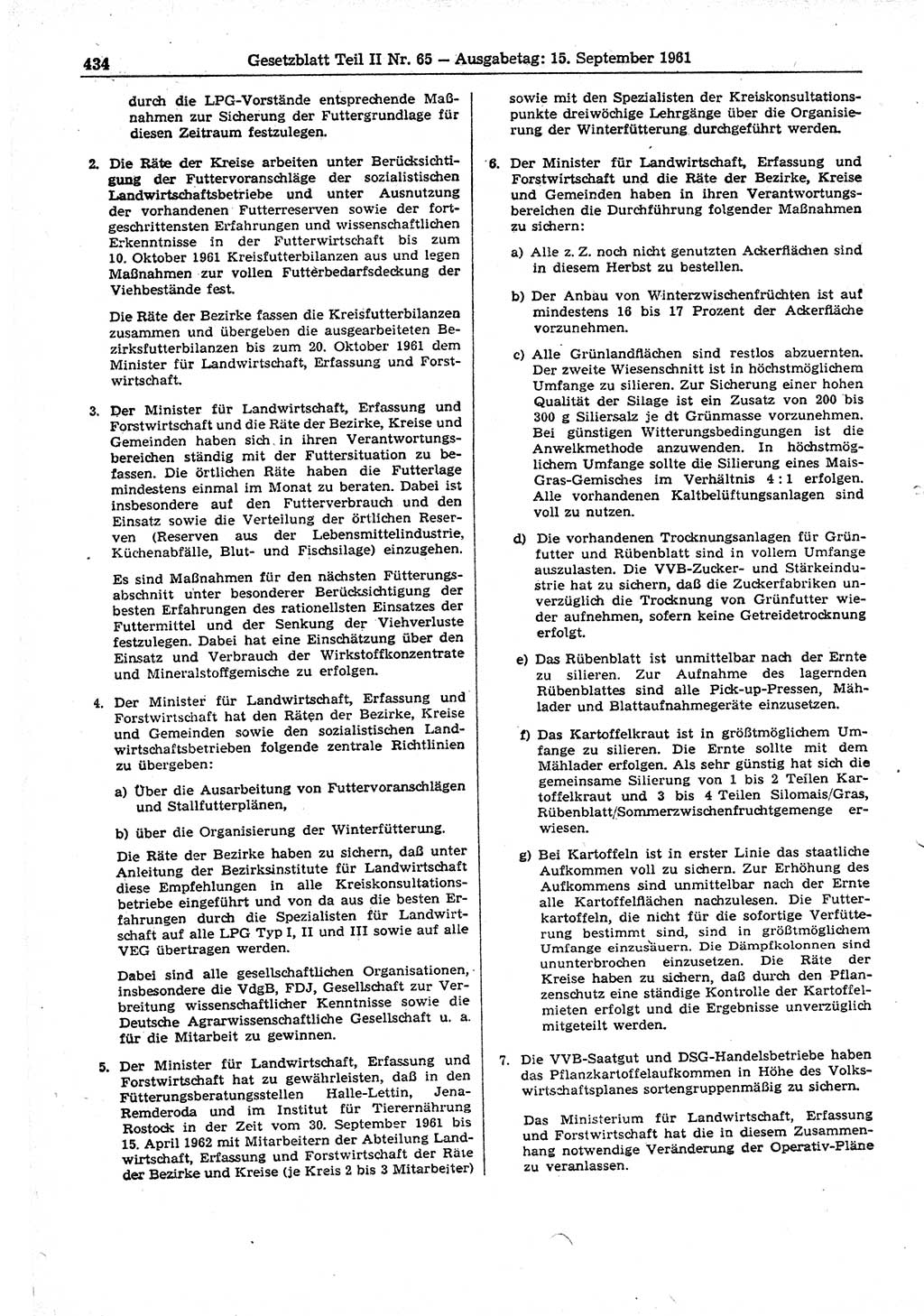 Gesetzblatt (GBl.) der Deutschen Demokratischen Republik (DDR) Teil ⅠⅠ 1961, Seite 434 (GBl. DDR ⅠⅠ 1961, S. 434)