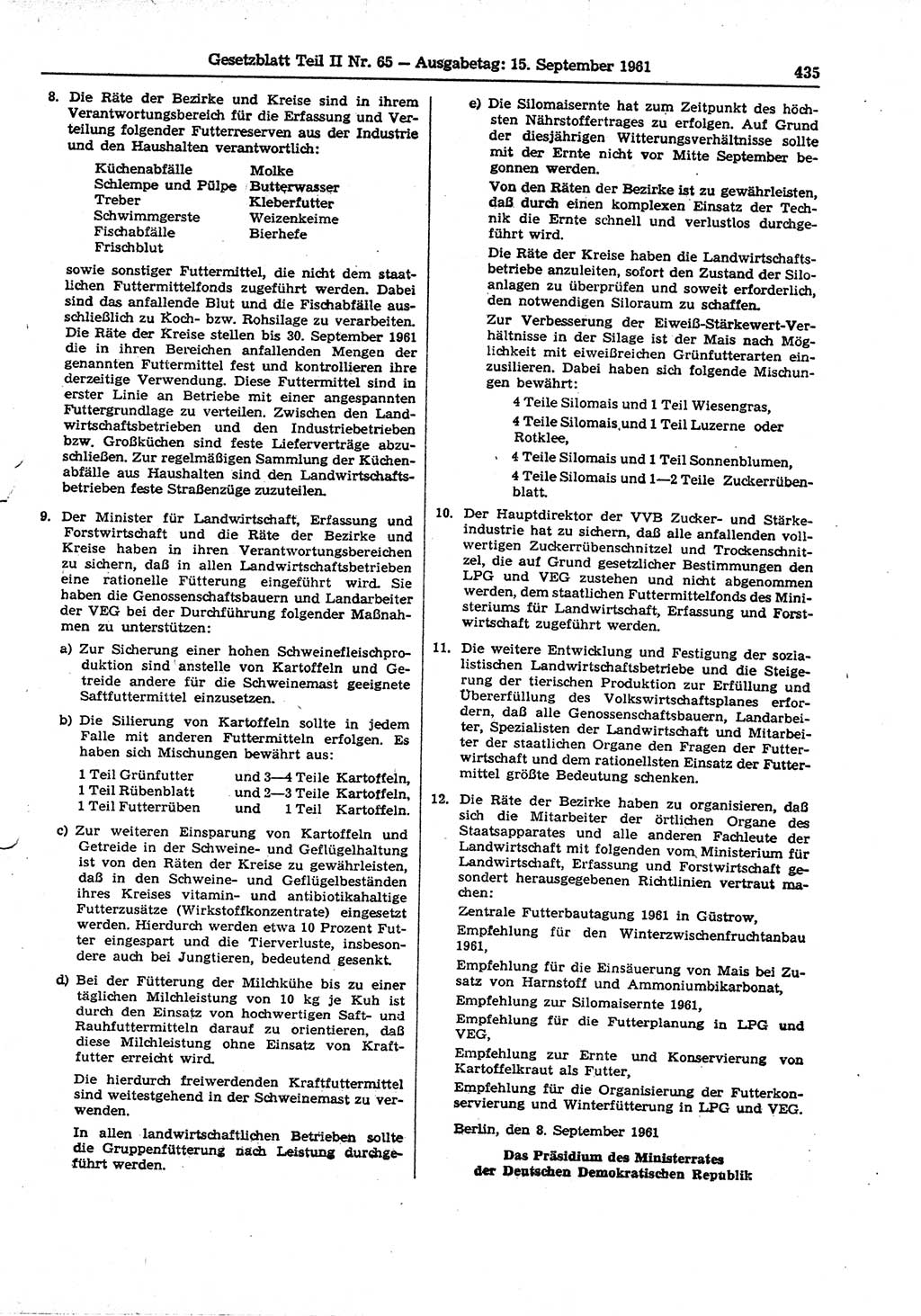 Gesetzblatt (GBl.) der Deutschen Demokratischen Republik (DDR) Teil ⅠⅠ 1961, Seite 435 (GBl. DDR ⅠⅠ 1961, S. 435)