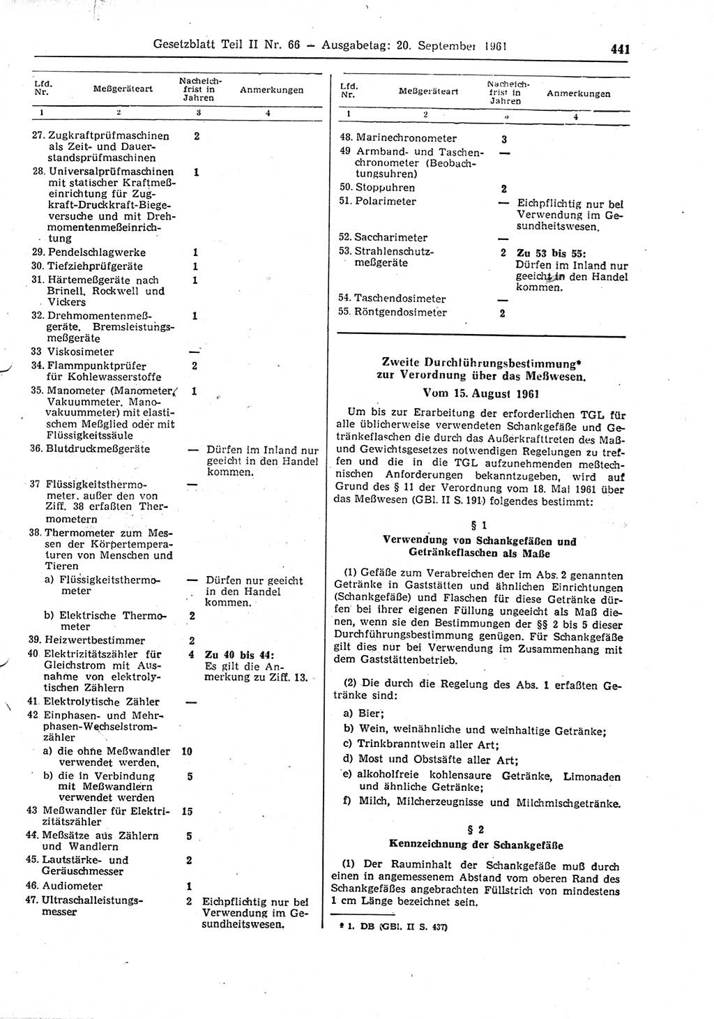 Gesetzblatt (GBl.) der Deutschen Demokratischen Republik (DDR) Teil ⅠⅠ 1961, Seite 441 (GBl. DDR ⅠⅠ 1961, S. 441)