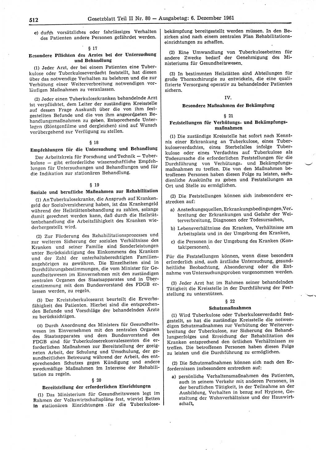 Gesetzblatt (GBl.) der Deutschen Demokratischen Republik (DDR) Teil ⅠⅠ 1961, Seite 512 (GBl. DDR ⅠⅠ 1961, S. 512)