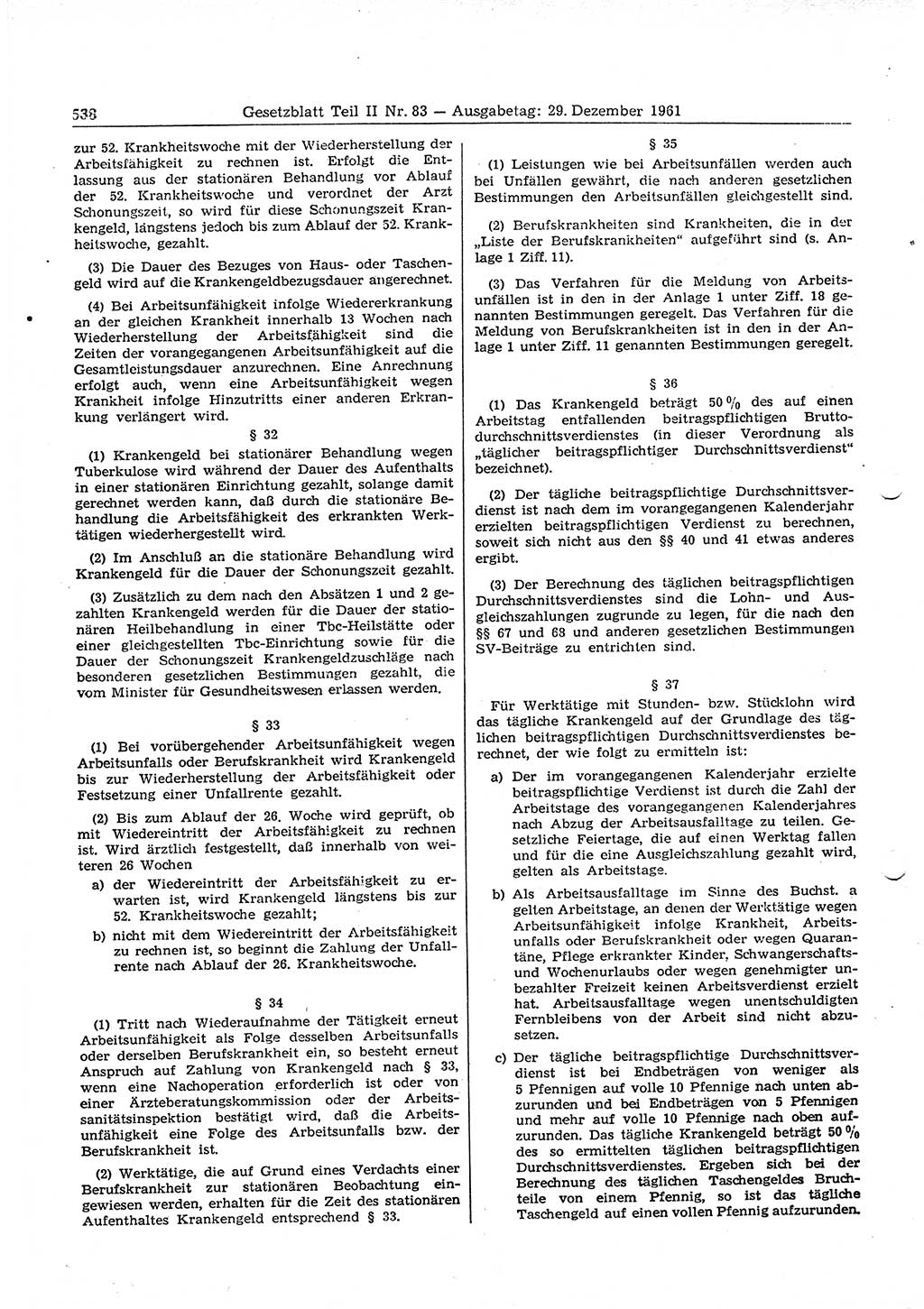 Gesetzblatt (GBl.) der Deutschen Demokratischen Republik (DDR) Teil ⅠⅠ 1961, Seite 538 (GBl. DDR ⅠⅠ 1961, S. 538)