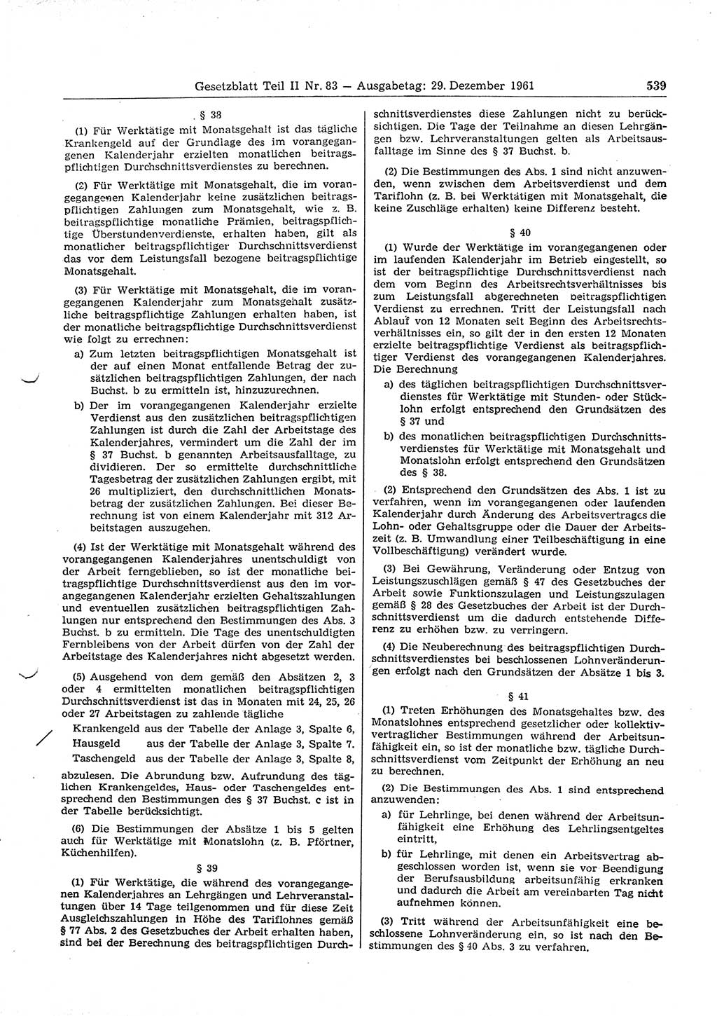 Gesetzblatt (GBl.) der Deutschen Demokratischen Republik (DDR) Teil ⅠⅠ 1961, Seite 539 (GBl. DDR ⅠⅠ 1961, S. 539)
