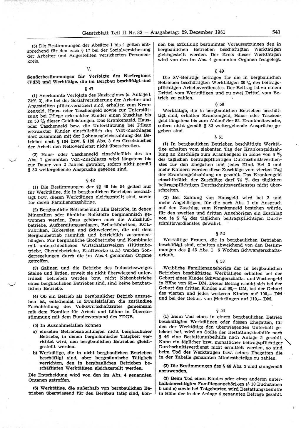 Gesetzblatt (GBl.) der Deutschen Demokratischen Republik (DDR) Teil ⅠⅠ 1961, Seite 541 (GBl. DDR ⅠⅠ 1961, S. 541)