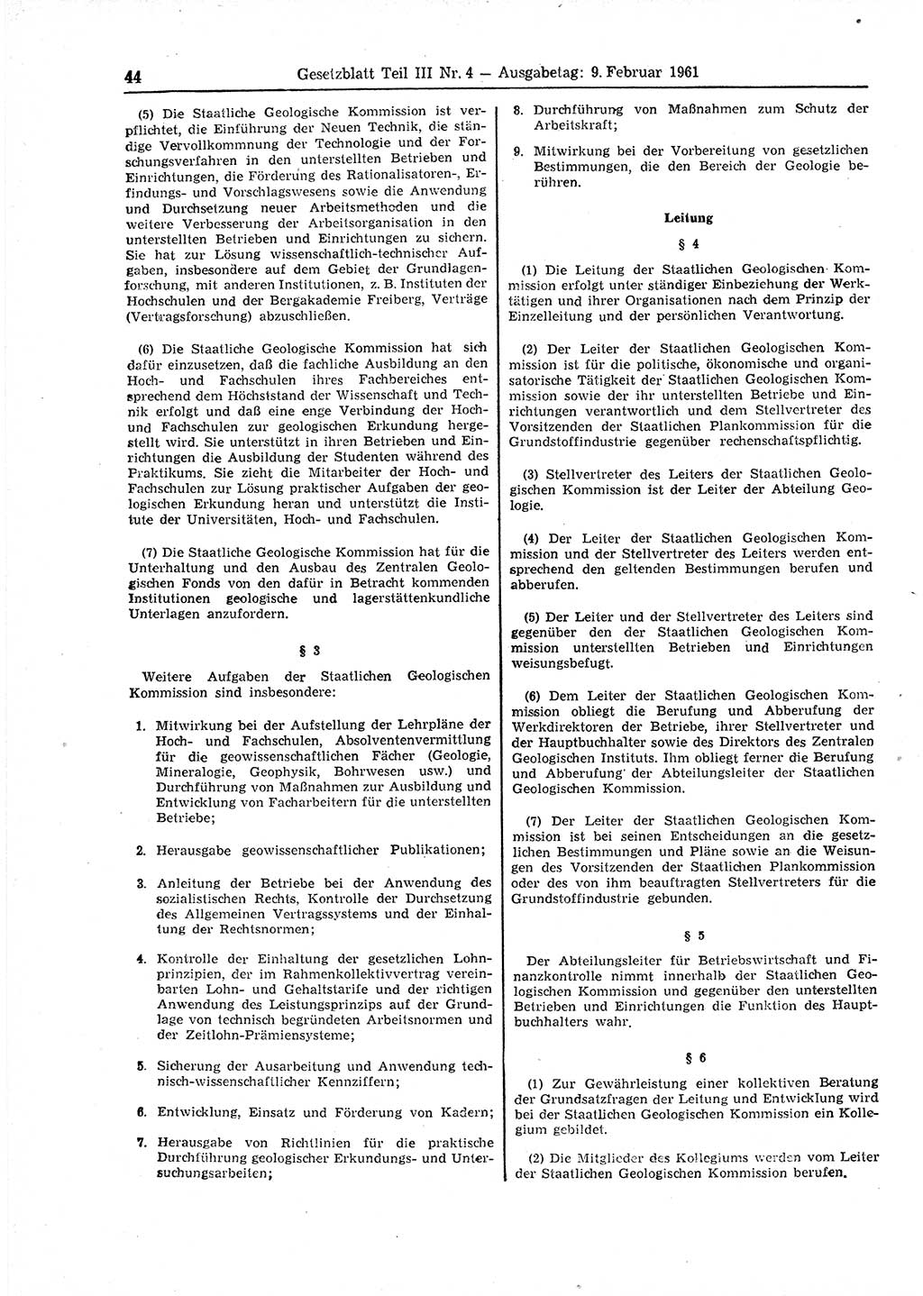 Gesetzblatt (GBl.) der Deutschen Demokratischen Republik (DDR) Teil ⅠⅠⅠ 1961, Seite 44 (GBl. DDR ⅠⅠⅠ 1961, S. 44)