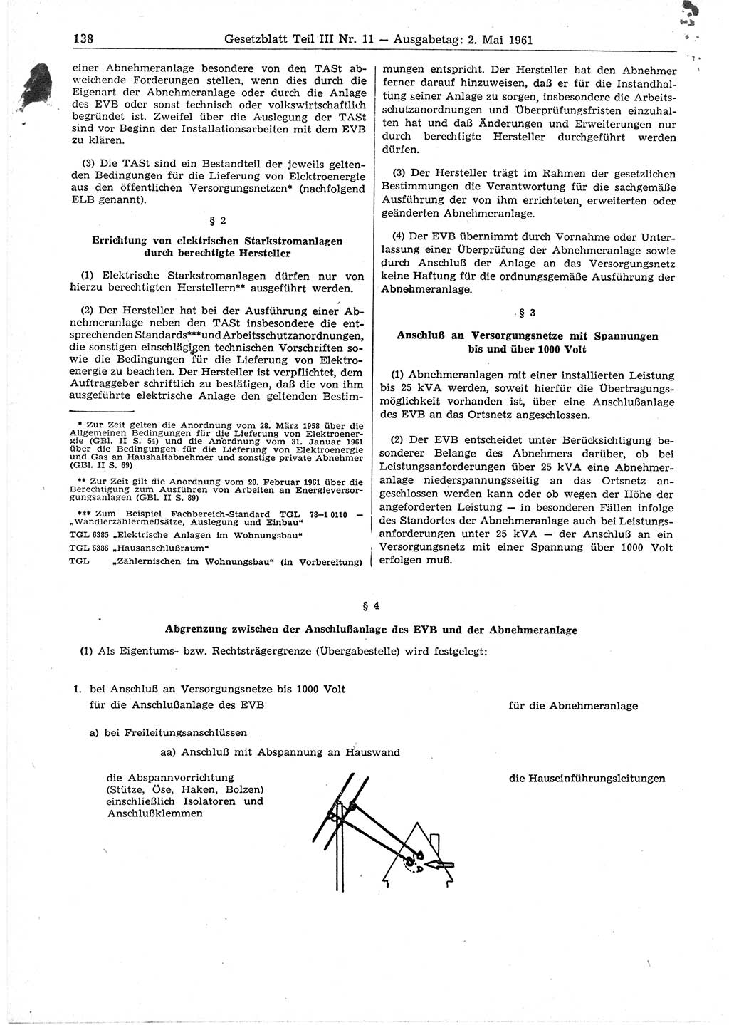 Gesetzblatt (GBl.) der Deutschen Demokratischen Republik (DDR) Teil ⅠⅠⅠ 1961, Seite 138 (GBl. DDR ⅠⅠⅠ 1961, S. 138)