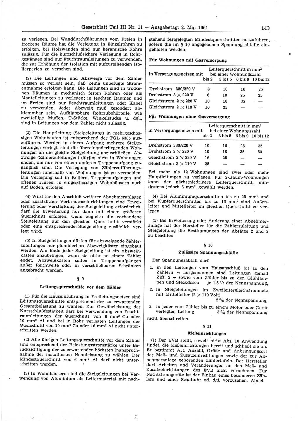 Gesetzblatt (GBl.) der Deutschen Demokratischen Republik (DDR) Teil ⅠⅠⅠ 1961, Seite 143 (GBl. DDR ⅠⅠⅠ 1961, S. 143)