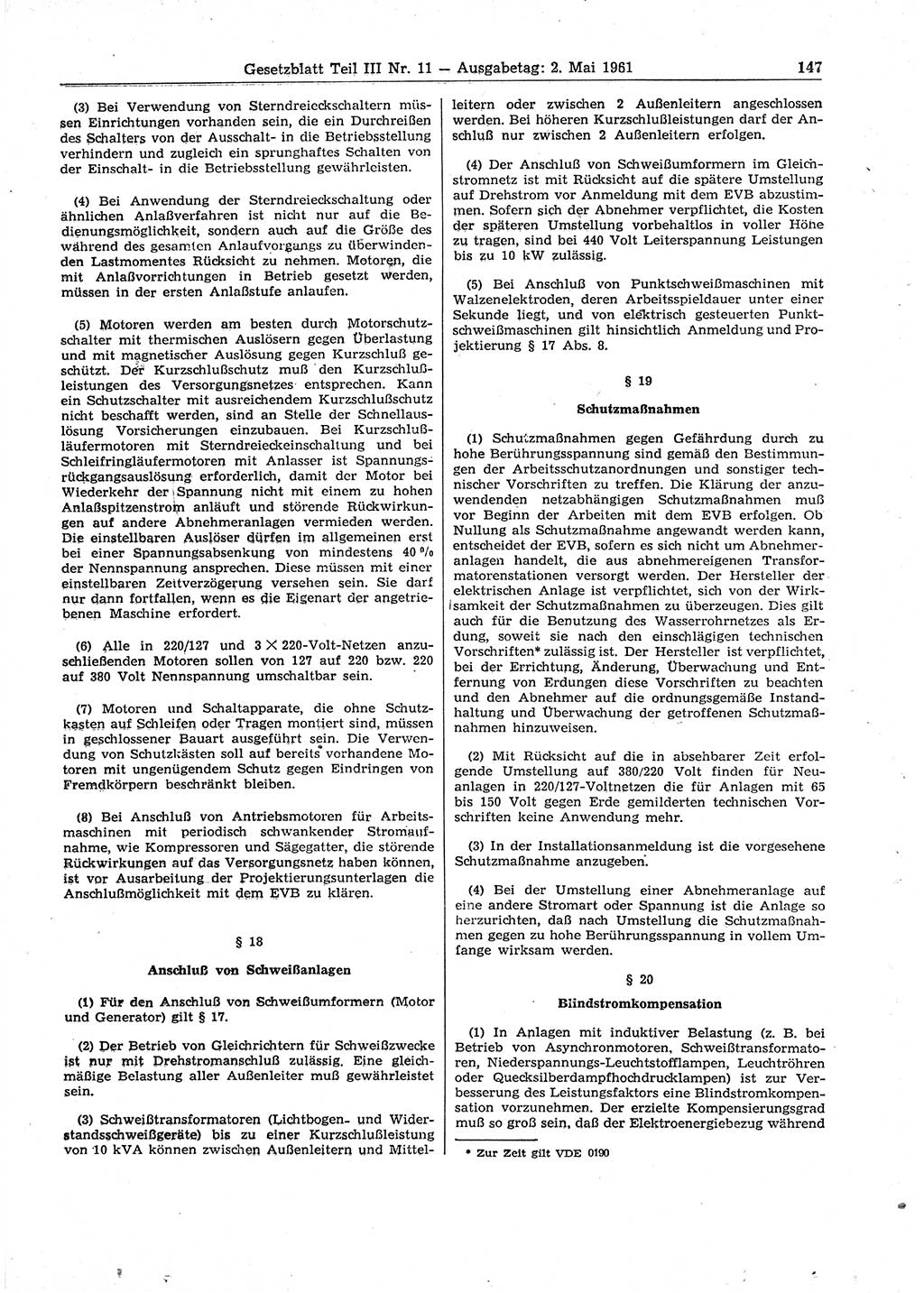 Gesetzblatt (GBl.) der Deutschen Demokratischen Republik (DDR) Teil ⅠⅠⅠ 1961, Seite 147 (GBl. DDR ⅠⅠⅠ 1961, S. 147)