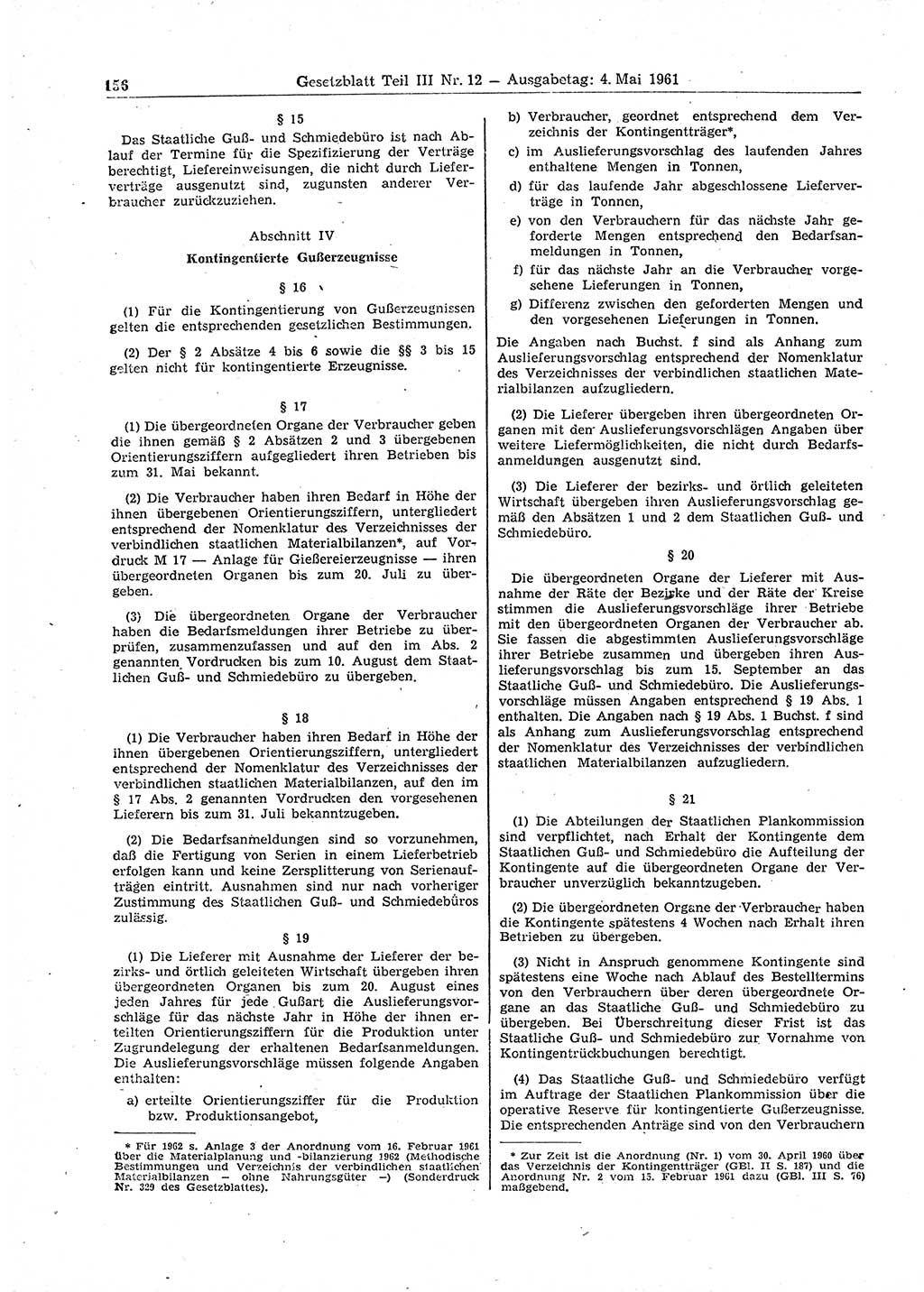 Gesetzblatt (GBl.) der Deutschen Demokratischen Republik (DDR) Teil ⅠⅠⅠ 1961, Seite 156 (GBl. DDR ⅠⅠⅠ 1961, S. 156)