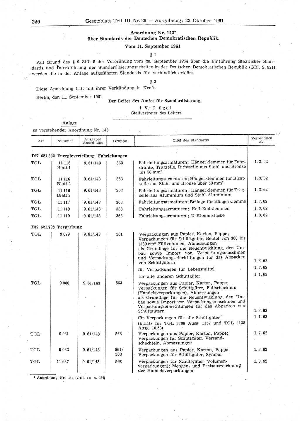 Gesetzblatt (GBl.) der Deutschen Demokratischen Republik (DDR) Teil ⅠⅠⅠ 1961, Seite 340 (GBl. DDR ⅠⅠⅠ 1961, S. 340)