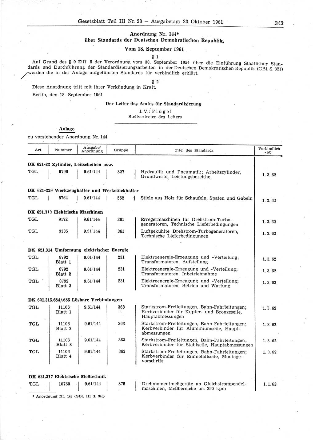 Gesetzblatt (GBl.) der Deutschen Demokratischen Republik (DDR) Teil ⅠⅠⅠ 1961, Seite 343 (GBl. DDR ⅠⅠⅠ 1961, S. 343)