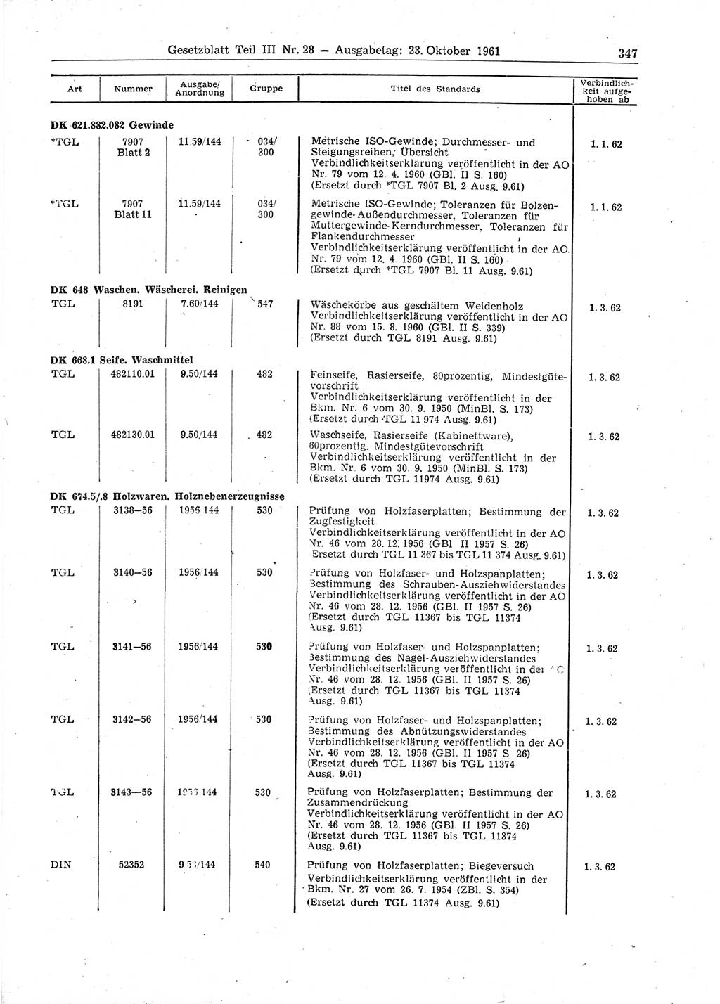 Gesetzblatt (GBl.) der Deutschen Demokratischen Republik (DDR) Teil ⅠⅠⅠ 1961, Seite 347 (GBl. DDR ⅠⅠⅠ 1961, S. 347)