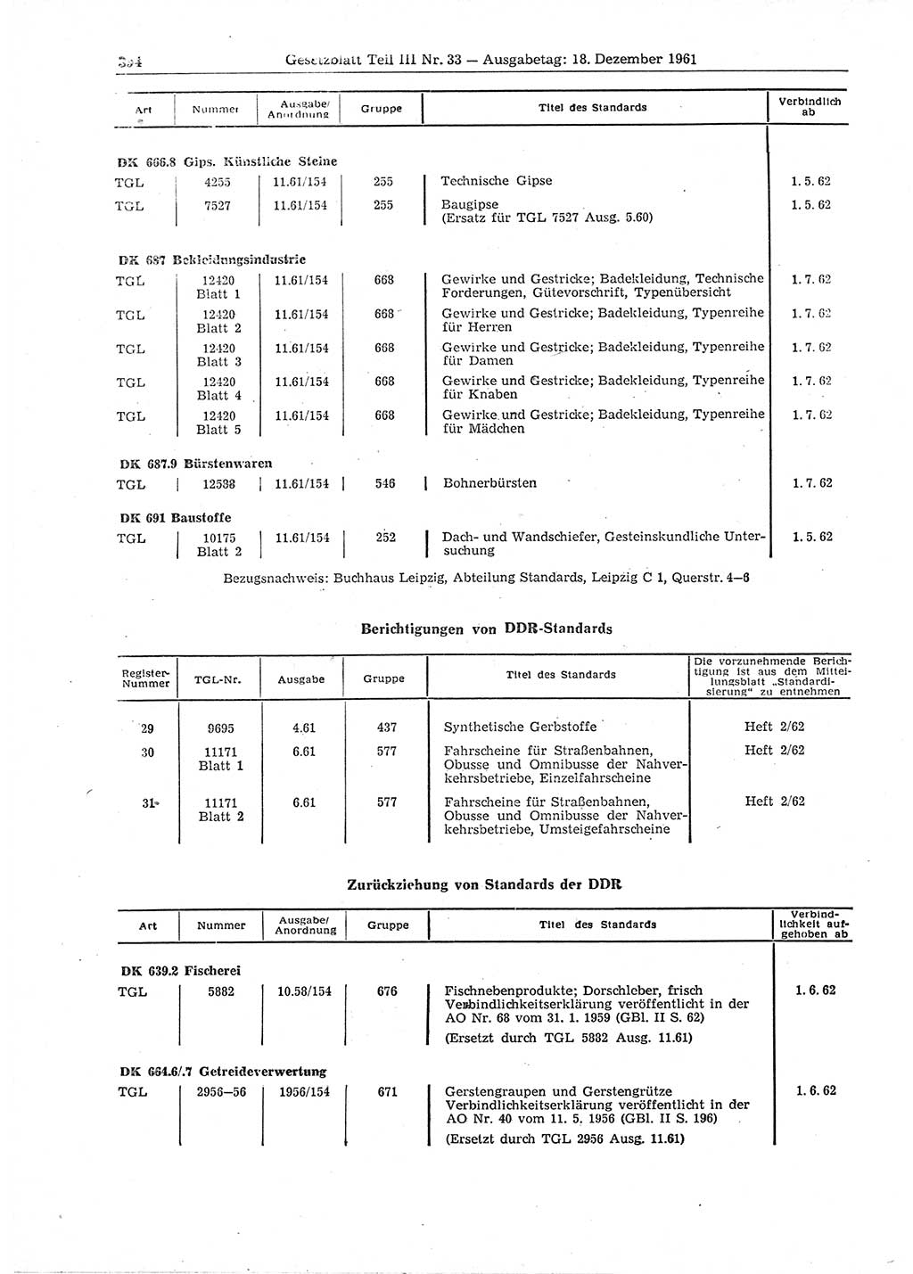 Gesetzblatt (GBl.) der Deutschen Demokratischen Republik (DDR) Teil ⅠⅠⅠ 1961, Seite 394 (GBl. DDR ⅠⅠⅠ 1961, S. 394)