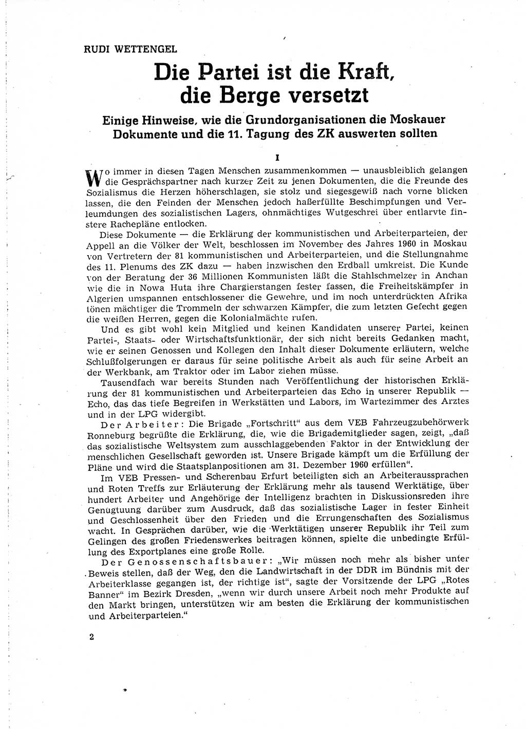 Neuer Weg (NW), Organ des Zentralkomitees (ZK) der SED (Sozialistische Einheitspartei Deutschlands) für Fragen des Parteilebens, 16. Jahrgang [Deutsche Demokratische Republik (DDR)] 1961, Seite 2 (NW ZK SED DDR 1961, S. 2)