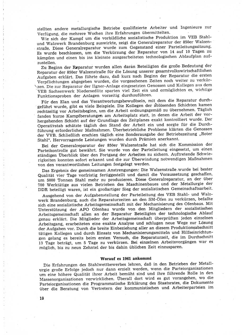 Neuer Weg (NW), Organ des Zentralkomitees (ZK) der SED (Sozialistische Einheitspartei Deutschlands) für Fragen des Parteilebens, 16. Jahrgang [Deutsche Demokratische Republik (DDR)] 1961, Seite 10 (NW ZK SED DDR 1961, S. 10)