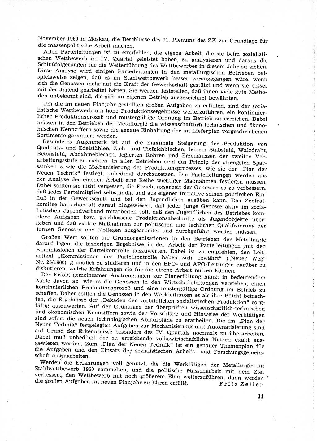 Neuer Weg (NW), Organ des Zentralkomitees (ZK) der SED (Sozialistische Einheitspartei Deutschlands) für Fragen des Parteilebens, 16. Jahrgang [Deutsche Demokratische Republik (DDR)] 1961, Seite 11 (NW ZK SED DDR 1961, S. 11)