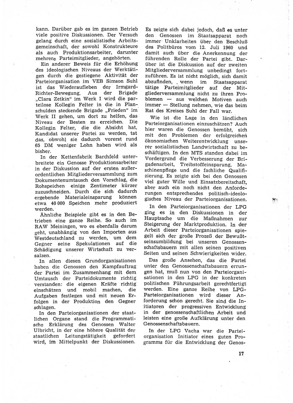 Neuer Weg (NW), Organ des Zentralkomitees (ZK) der SED (Sozialistische Einheitspartei Deutschlands) für Fragen des Parteilebens, 16. Jahrgang [Deutsche Demokratische Republik (DDR)] 1961, Seite 17 (NW ZK SED DDR 1961, S. 17)