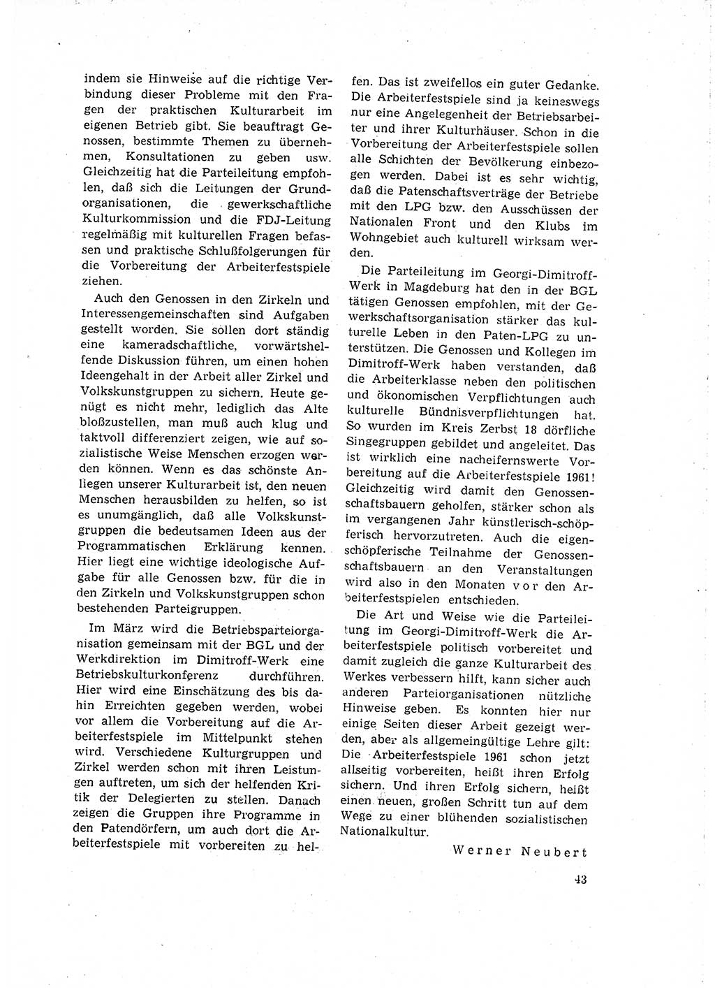 Neuer Weg (NW), Organ des Zentralkomitees (ZK) der SED (Sozialistische Einheitspartei Deutschlands) für Fragen des Parteilebens, 16. Jahrgang [Deutsche Demokratische Republik (DDR)] 1961, Seite 43 (NW ZK SED DDR 1961, S. 43)