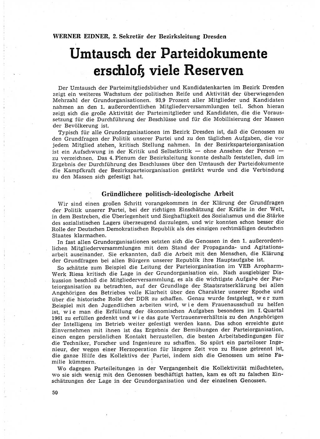 Neuer Weg (NW), Organ des Zentralkomitees (ZK) der SED (Sozialistische Einheitspartei Deutschlands) für Fragen des Parteilebens, 16. Jahrgang [Deutsche Demokratische Republik (DDR)] 1961, Seite 50 (NW ZK SED DDR 1961, S. 50)
