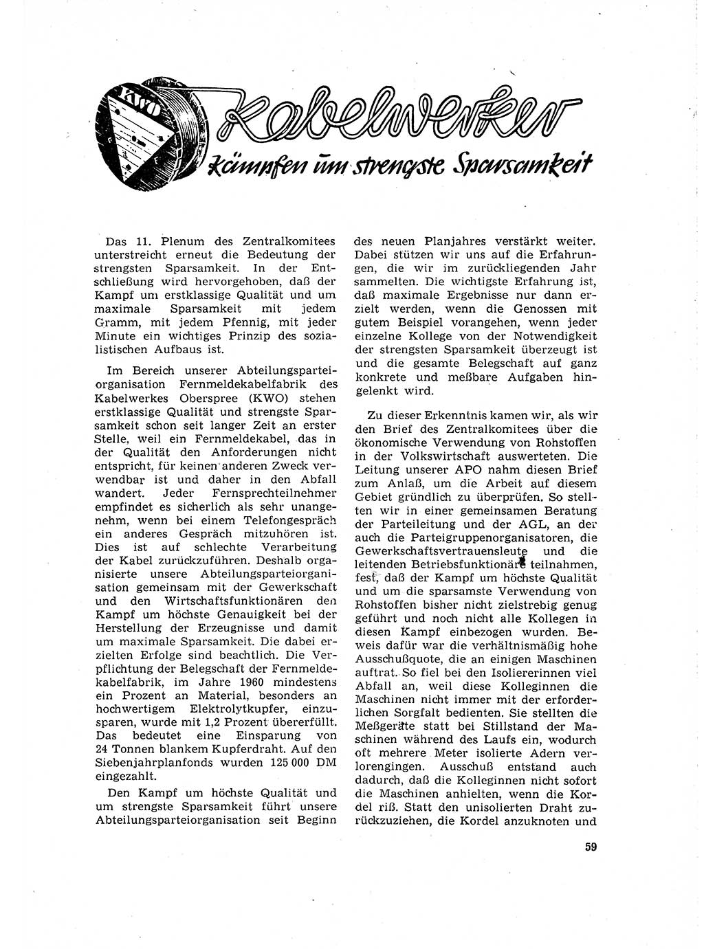 Neuer Weg (NW), Organ des Zentralkomitees (ZK) der SED (Sozialistische Einheitspartei Deutschlands) für Fragen des Parteilebens, 16. Jahrgang [Deutsche Demokratische Republik (DDR)] 1961, Seite 59 (NW ZK SED DDR 1961, S. 59)