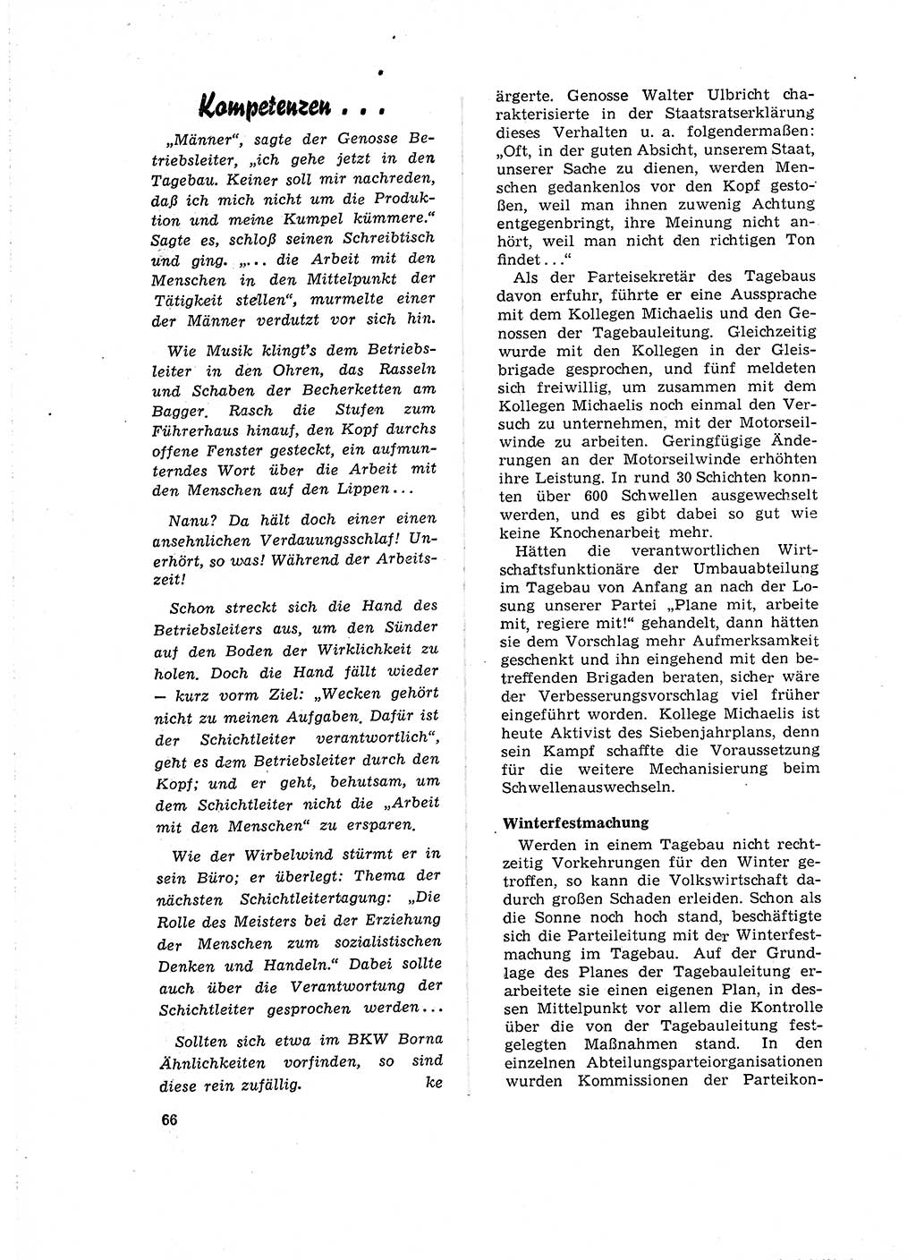 Neuer Weg (NW), Organ des Zentralkomitees (ZK) der SED (Sozialistische Einheitspartei Deutschlands) für Fragen des Parteilebens, 16. Jahrgang [Deutsche Demokratische Republik (DDR)] 1961, Seite 66 (NW ZK SED DDR 1961, S. 66)