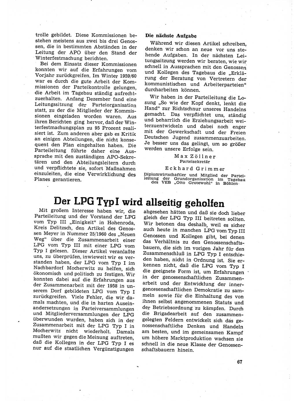 Neuer Weg (NW), Organ des Zentralkomitees (ZK) der SED (Sozialistische Einheitspartei Deutschlands) für Fragen des Parteilebens, 16. Jahrgang [Deutsche Demokratische Republik (DDR)] 1961, Seite 67 (NW ZK SED DDR 1961, S. 67)