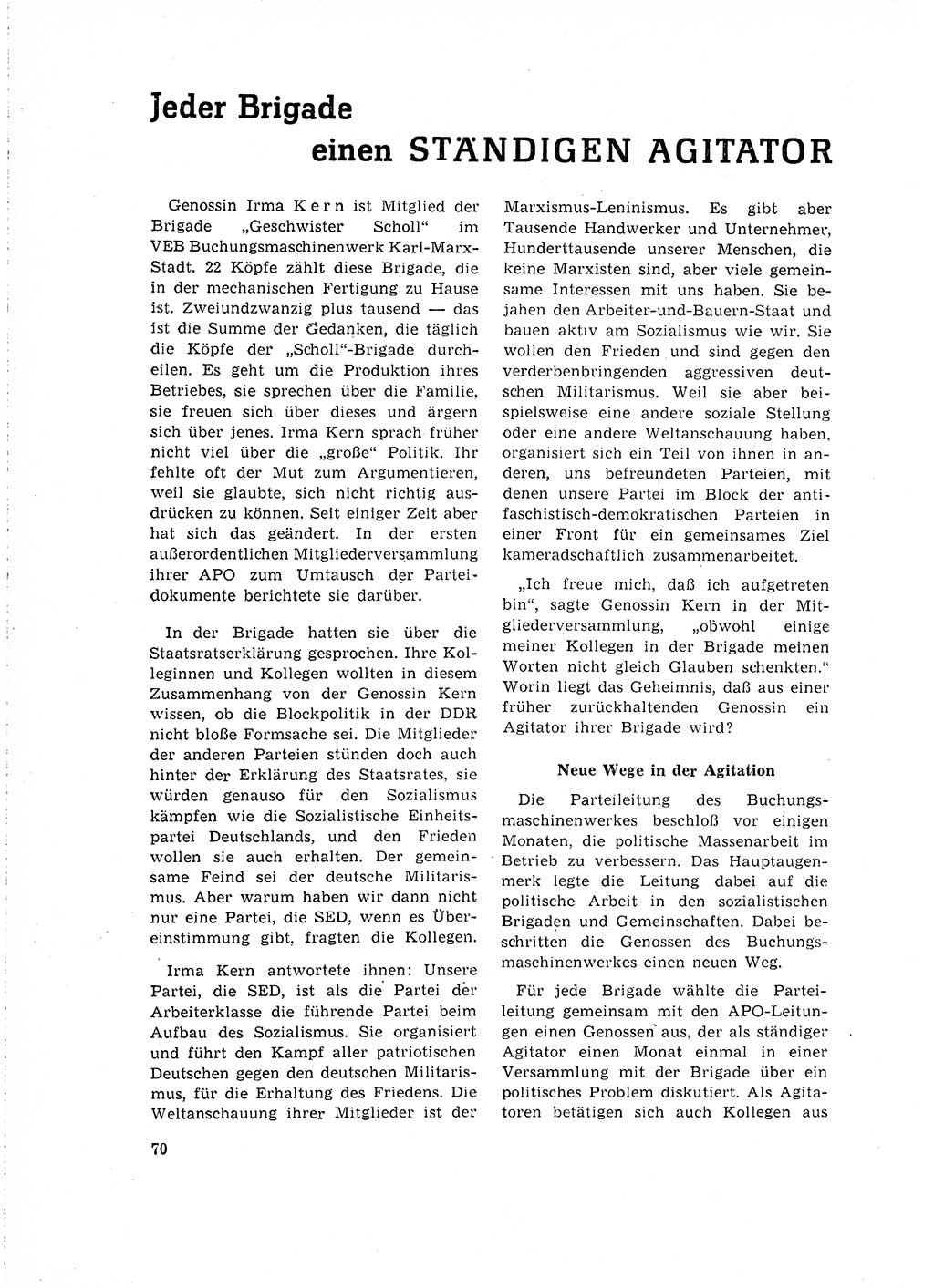 Neuer Weg (NW), Organ des Zentralkomitees (ZK) der SED (Sozialistische Einheitspartei Deutschlands) für Fragen des Parteilebens, 16. Jahrgang [Deutsche Demokratische Republik (DDR)] 1961, Seite 70 (NW ZK SED DDR 1961, S. 70)