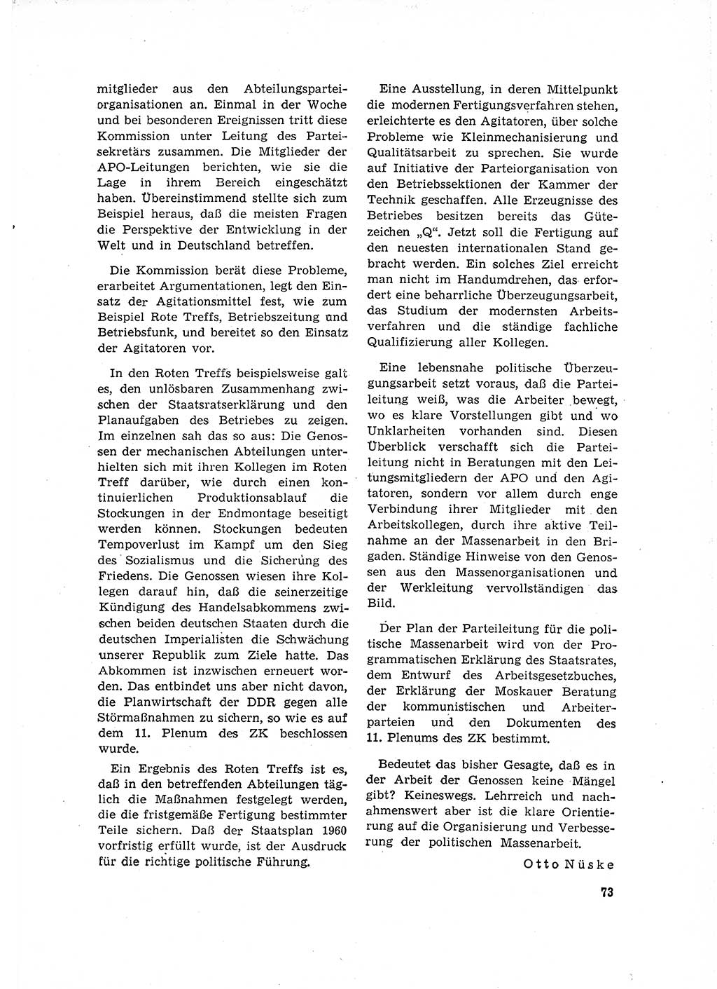 Neuer Weg (NW), Organ des Zentralkomitees (ZK) der SED (Sozialistische Einheitspartei Deutschlands) für Fragen des Parteilebens, 16. Jahrgang [Deutsche Demokratische Republik (DDR)] 1961, Seite 73 (NW ZK SED DDR 1961, S. 73)