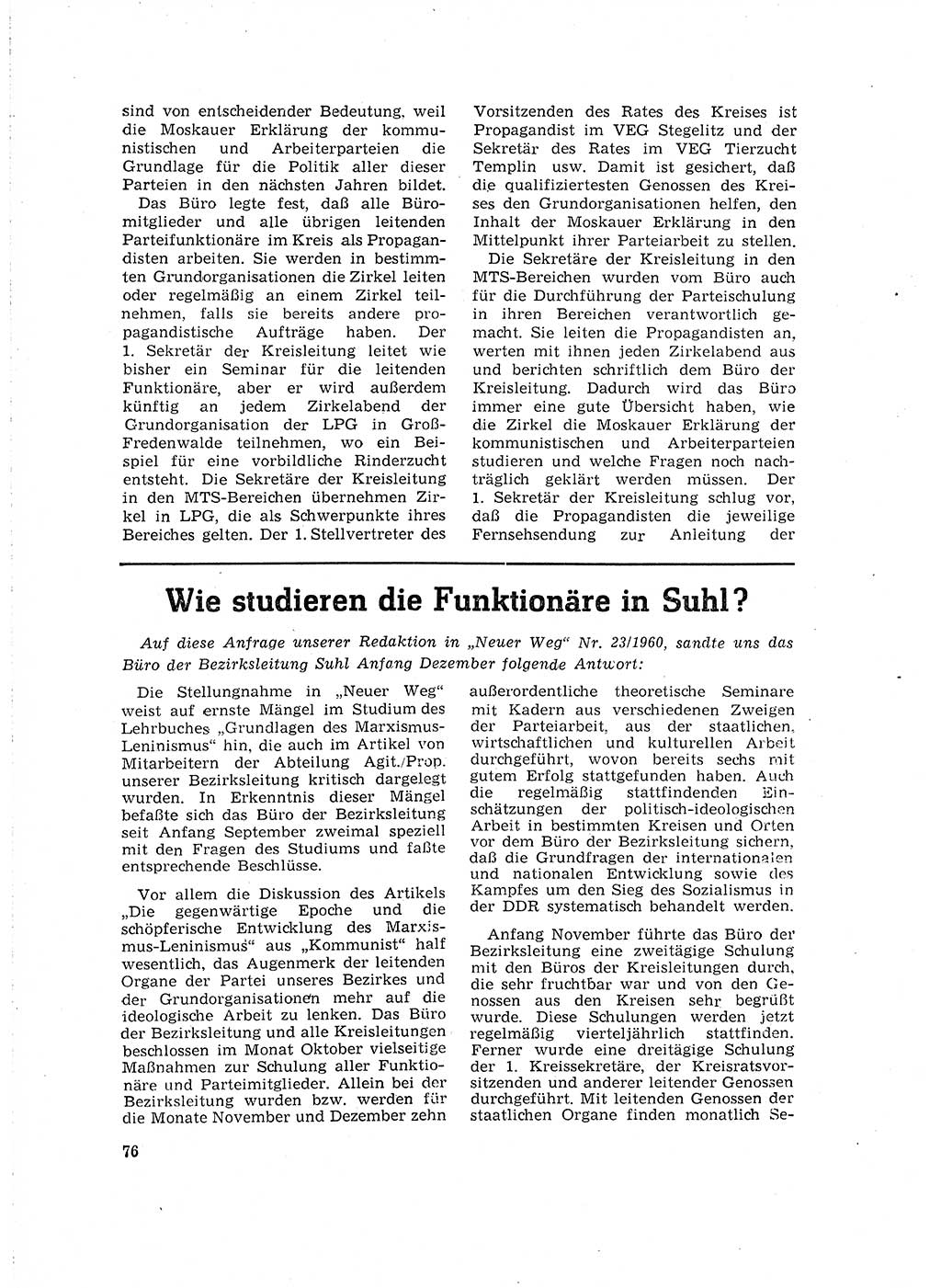 Neuer Weg (NW), Organ des Zentralkomitees (ZK) der SED (Sozialistische Einheitspartei Deutschlands) für Fragen des Parteilebens, 16. Jahrgang [Deutsche Demokratische Republik (DDR)] 1961, Seite 76 (NW ZK SED DDR 1961, S. 76)