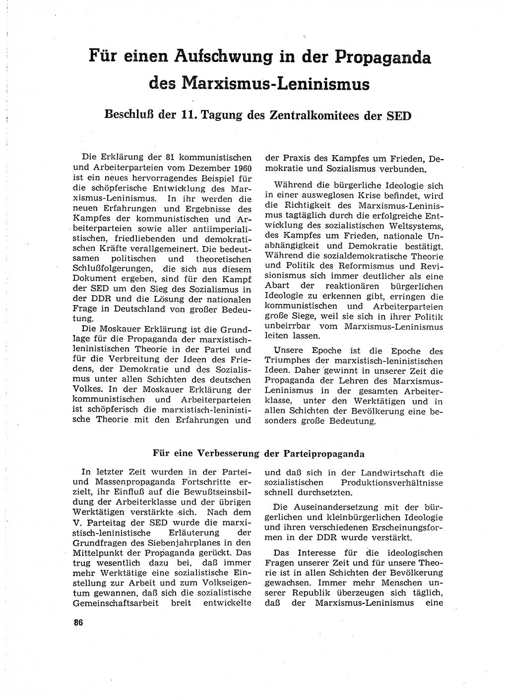Neuer Weg (NW), Organ des Zentralkomitees (ZK) der SED (Sozialistische Einheitspartei Deutschlands) für Fragen des Parteilebens, 16. Jahrgang [Deutsche Demokratische Republik (DDR)] 1961, Seite 86 (NW ZK SED DDR 1961, S. 86)