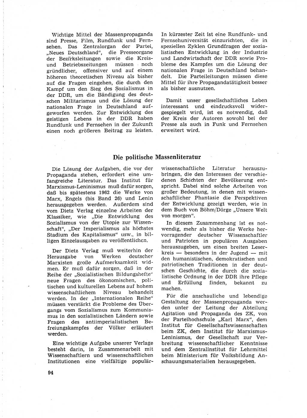 Neuer Weg (NW), Organ des Zentralkomitees (ZK) der SED (Sozialistische Einheitspartei Deutschlands) für Fragen des Parteilebens, 16. Jahrgang [Deutsche Demokratische Republik (DDR)] 1961, Seite 94 (NW ZK SED DDR 1961, S. 94)