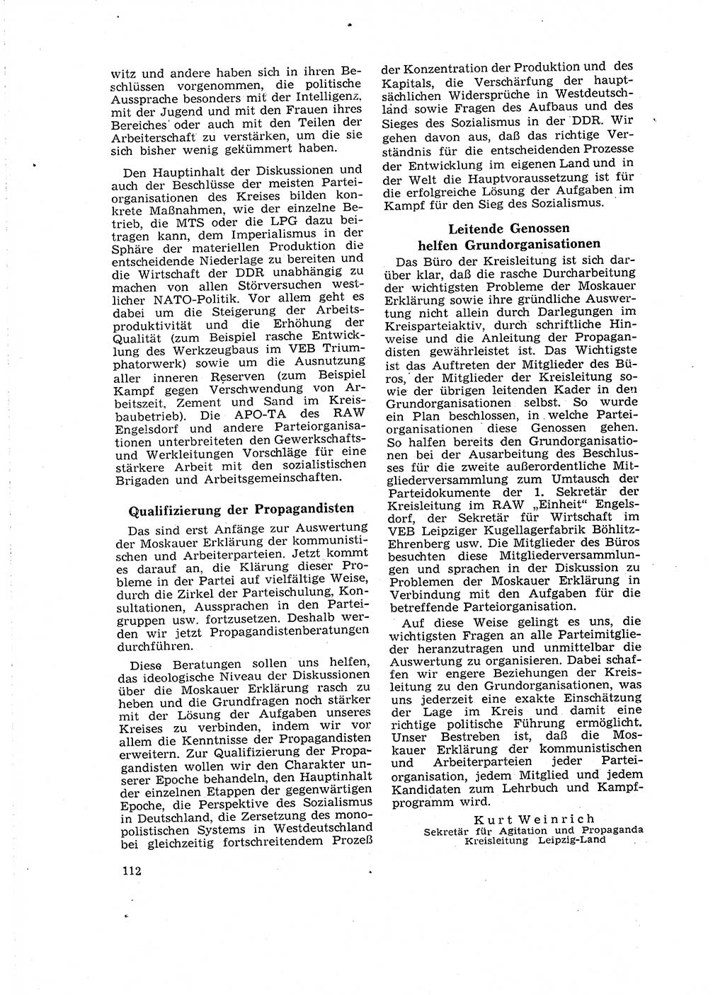 Neuer Weg (NW), Organ des Zentralkomitees (ZK) der SED (Sozialistische Einheitspartei Deutschlands) für Fragen des Parteilebens, 16. Jahrgang [Deutsche Demokratische Republik (DDR)] 1961, Seite 112 (NW ZK SED DDR 1961, S. 112)