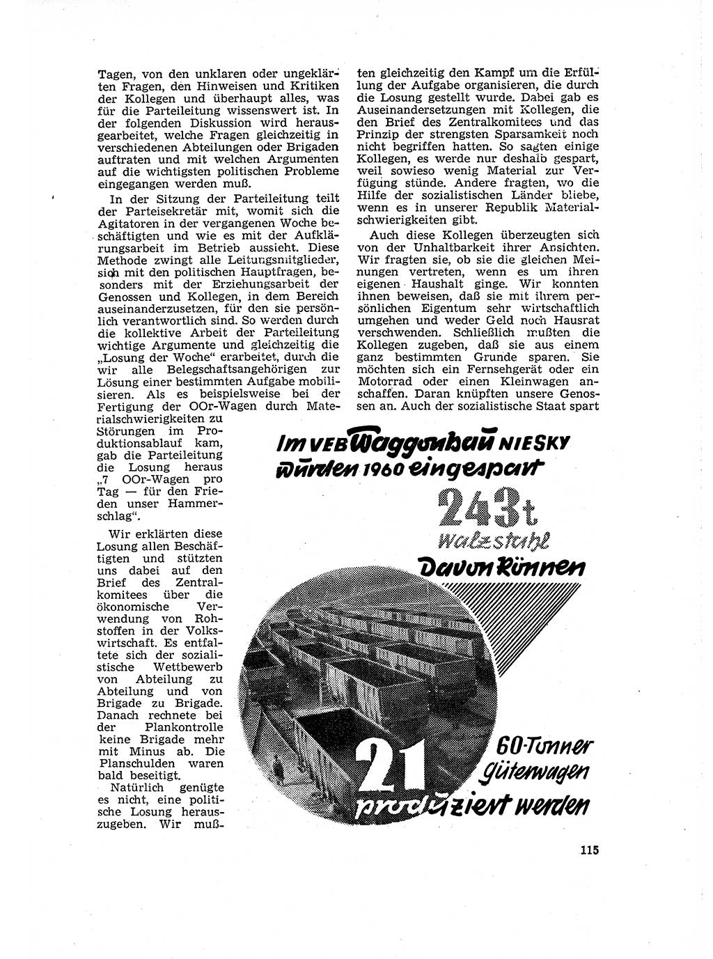 Neuer Weg (NW), Organ des Zentralkomitees (ZK) der SED (Sozialistische Einheitspartei Deutschlands) für Fragen des Parteilebens, 16. Jahrgang [Deutsche Demokratische Republik (DDR)] 1961, Seite 115 (NW ZK SED DDR 1961, S. 115)