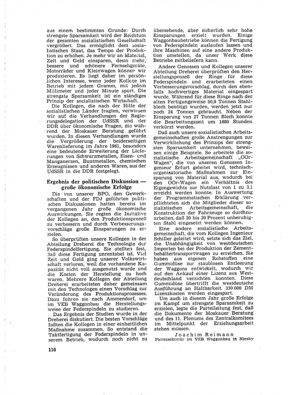 Neuer Weg (NW), Organ des Zentralkomitees (ZK) der SED (Sozialistische Einheitspartei Deutschlands) für Fragen des Parteilebens, 16. Jahrgang [Deutsche Demokratische Republik (DDR)] 1961, Seite 116 (NW ZK SED DDR 1961, S. 116)