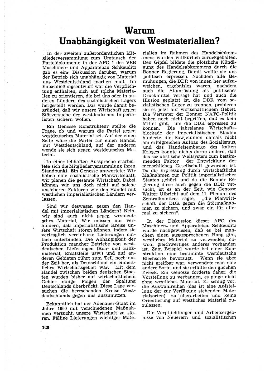 Neuer Weg (NW), Organ des Zentralkomitees (ZK) der SED (Sozialistische Einheitspartei Deutschlands) für Fragen des Parteilebens, 16. Jahrgang [Deutsche Demokratische Republik (DDR)] 1961, Seite 126 (NW ZK SED DDR 1961, S. 126)