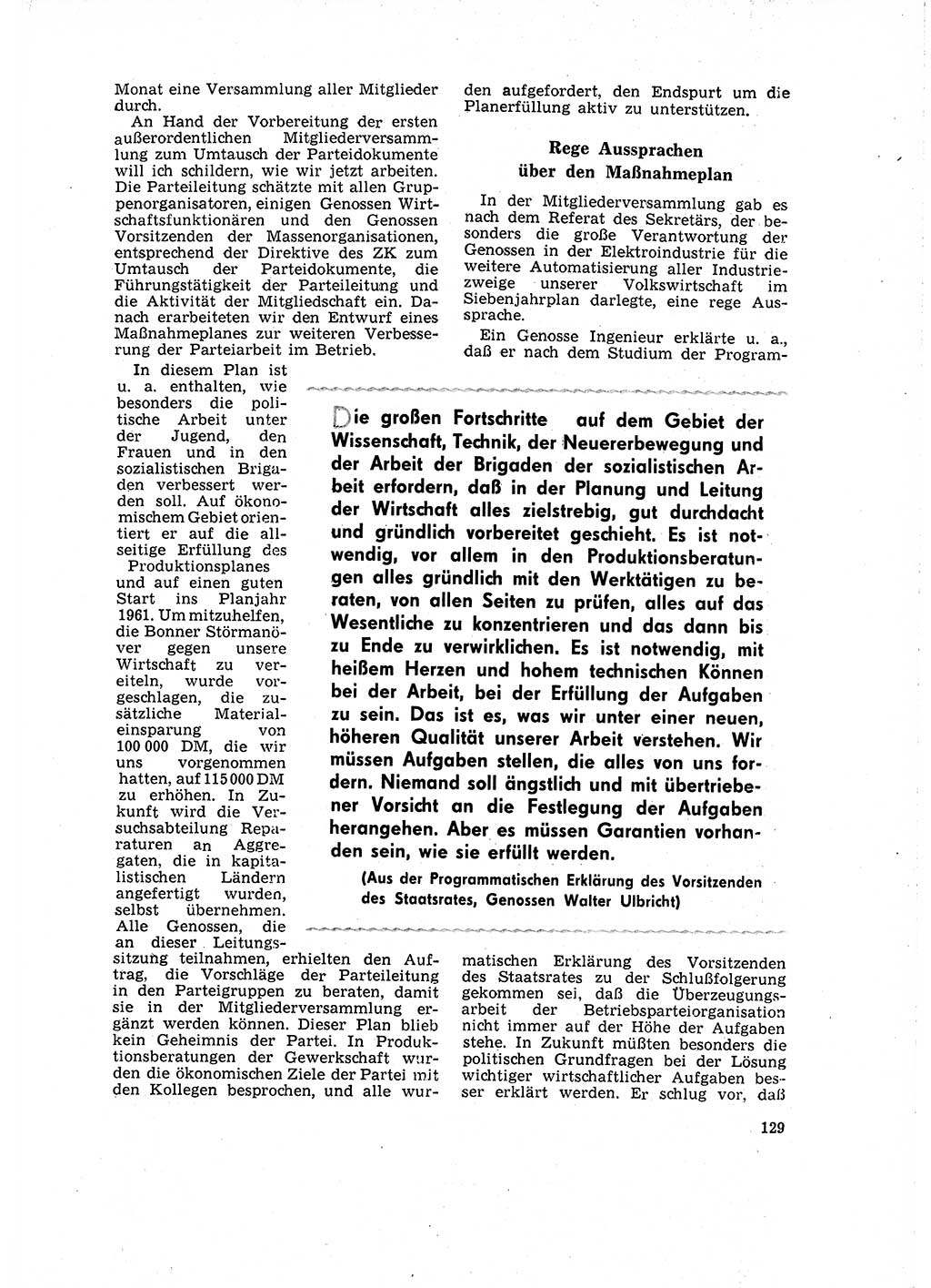 Neuer Weg (NW), Organ des Zentralkomitees (ZK) der SED (Sozialistische Einheitspartei Deutschlands) für Fragen des Parteilebens, 16. Jahrgang [Deutsche Demokratische Republik (DDR)] 1961, Seite 129 (NW ZK SED DDR 1961, S. 129)