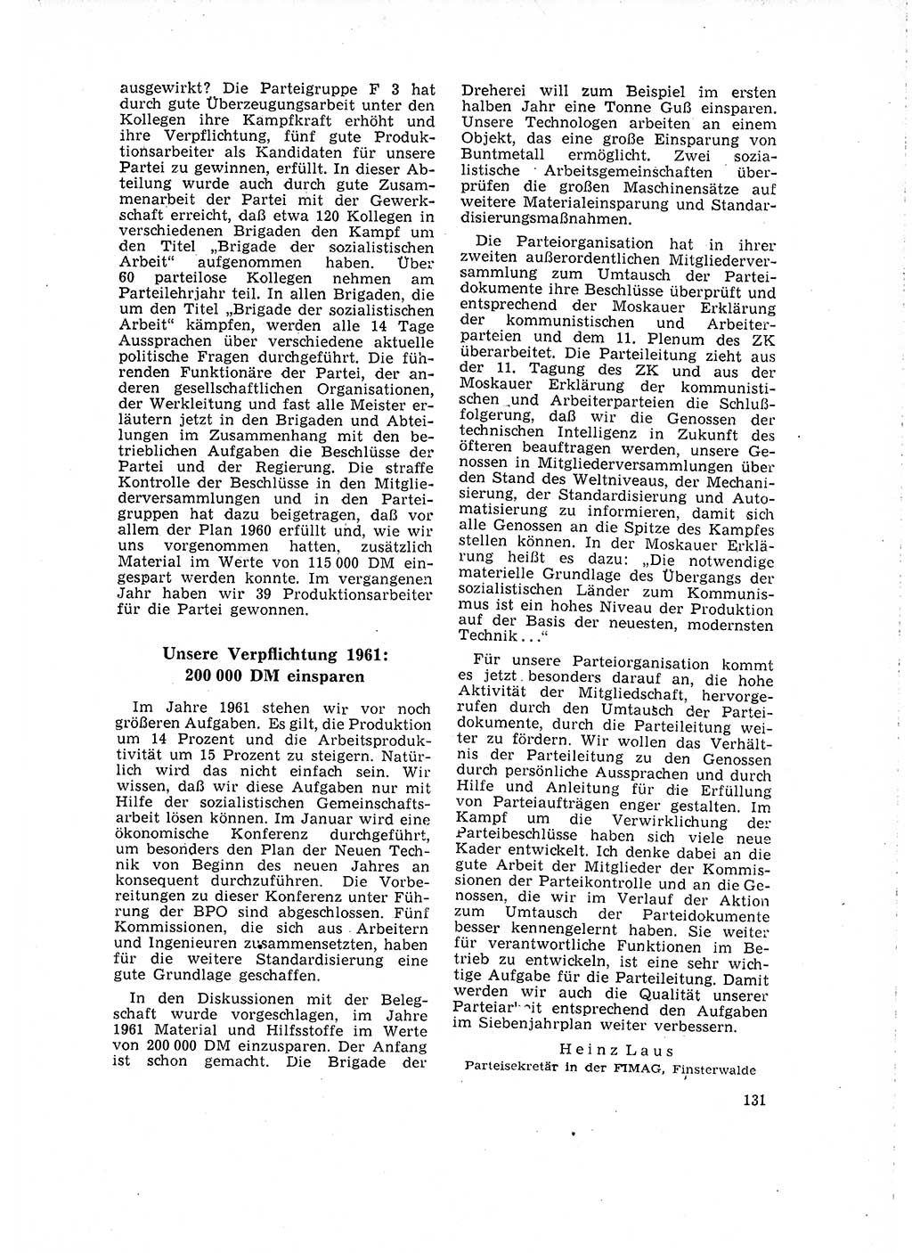 Neuer Weg (NW), Organ des Zentralkomitees (ZK) der SED (Sozialistische Einheitspartei Deutschlands) für Fragen des Parteilebens, 16. Jahrgang [Deutsche Demokratische Republik (DDR)] 1961, Seite 131 (NW ZK SED DDR 1961, S. 131)