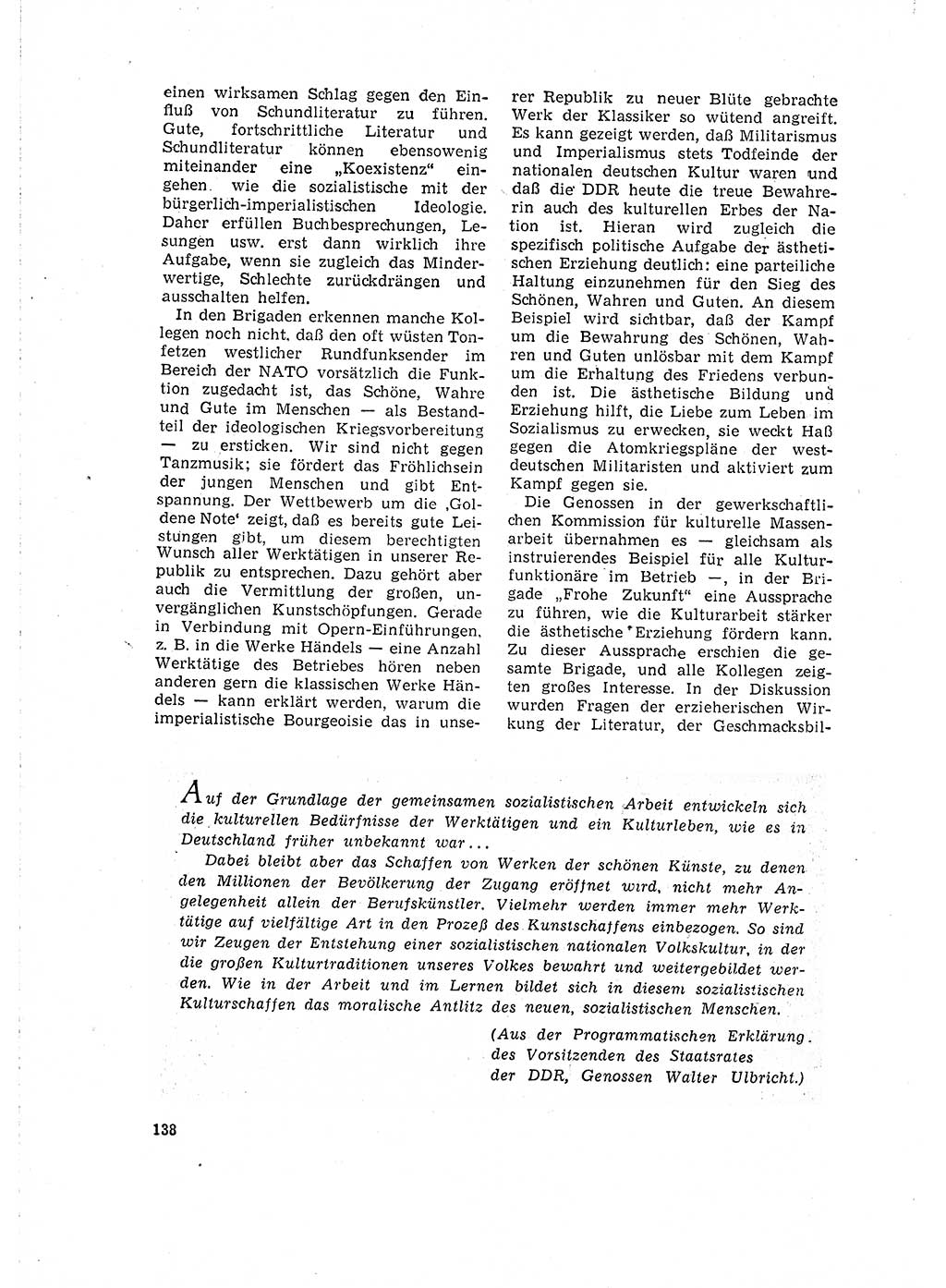 Neuer Weg (NW), Organ des Zentralkomitees (ZK) der SED (Sozialistische Einheitspartei Deutschlands) für Fragen des Parteilebens, 16. Jahrgang [Deutsche Demokratische Republik (DDR)] 1961, Seite 138 (NW ZK SED DDR 1961, S. 138)