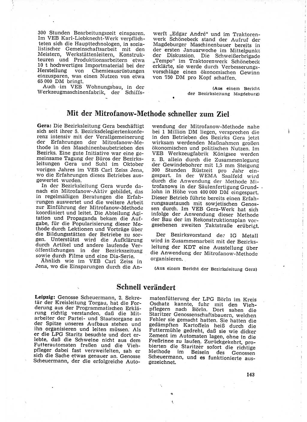 Neuer Weg (NW), Organ des Zentralkomitees (ZK) der SED (Sozialistische Einheitspartei Deutschlands) für Fragen des Parteilebens, 16. Jahrgang [Deutsche Demokratische Republik (DDR)] 1961, Seite 143 (NW ZK SED DDR 1961, S. 143)