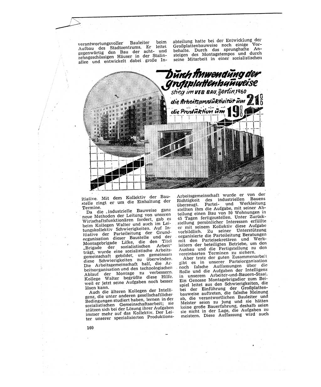 Neuer Weg (NW), Organ des Zentralkomitees (ZK) der SED (Sozialistische Einheitspartei Deutschlands) für Fragen des Parteilebens, 16. Jahrgang [Deutsche Demokratische Republik (DDR)] 1961, Seite 160 (NW ZK SED DDR 1961, S. 160)