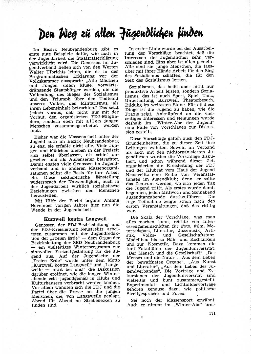 Neuer Weg (NW), Organ des Zentralkomitees (ZK) der SED (Sozialistische Einheitspartei Deutschlands) für Fragen des Parteilebens, 16. Jahrgang [Deutsche Demokratische Republik (DDR)] 1961, Seite 171 (NW ZK SED DDR 1961, S. 171)