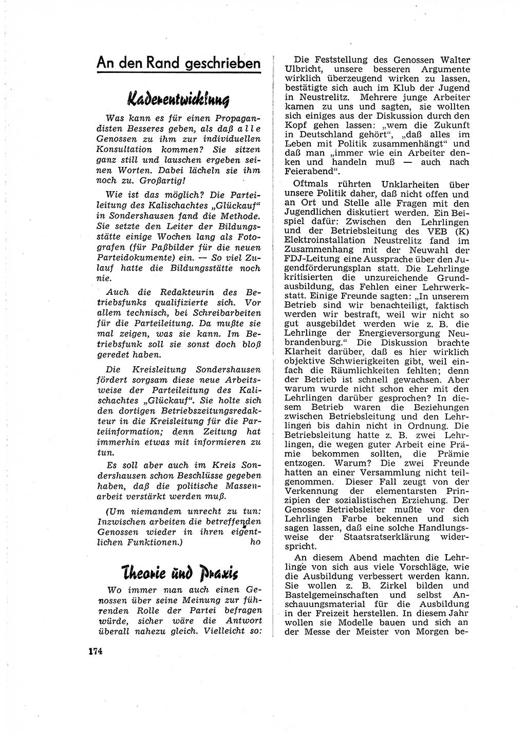 Neuer Weg (NW), Organ des Zentralkomitees (ZK) der SED (Sozialistische Einheitspartei Deutschlands) für Fragen des Parteilebens, 16. Jahrgang [Deutsche Demokratische Republik (DDR)] 1961, Seite 174 (NW ZK SED DDR 1961, S. 174)