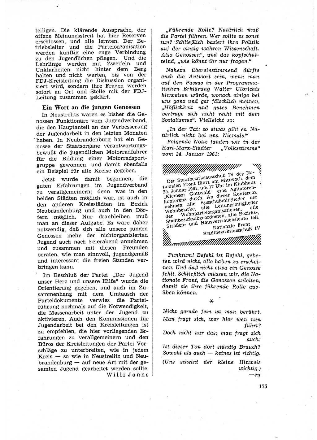 Neuer Weg (NW), Organ des Zentralkomitees (ZK) der SED (Sozialistische Einheitspartei Deutschlands) für Fragen des Parteilebens, 16. Jahrgang [Deutsche Demokratische Republik (DDR)] 1961, Seite 175 (NW ZK SED DDR 1961, S. 175)