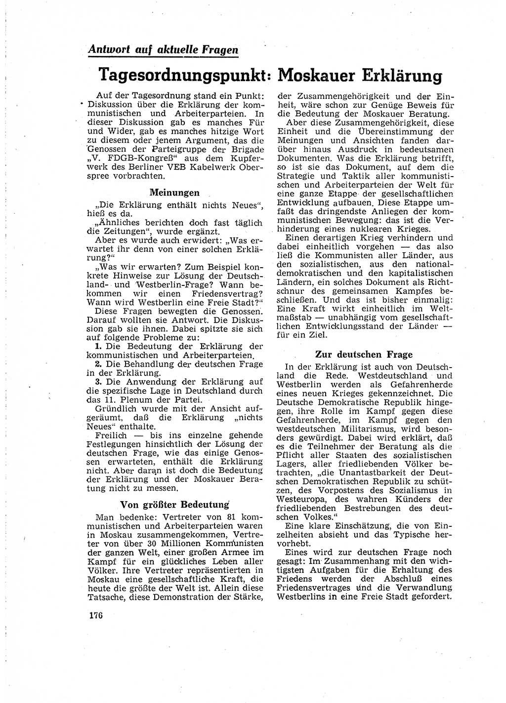 Neuer Weg (NW), Organ des Zentralkomitees (ZK) der SED (Sozialistische Einheitspartei Deutschlands) für Fragen des Parteilebens, 16. Jahrgang [Deutsche Demokratische Republik (DDR)] 1961, Seite 176 (NW ZK SED DDR 1961, S. 176)