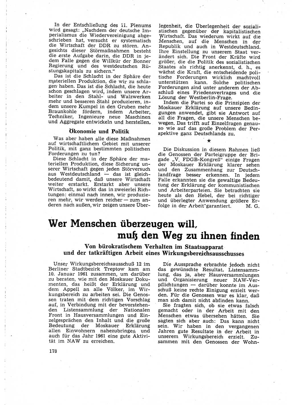 Neuer Weg (NW), Organ des Zentralkomitees (ZK) der SED (Sozialistische Einheitspartei Deutschlands) für Fragen des Parteilebens, 16. Jahrgang [Deutsche Demokratische Republik (DDR)] 1961, Seite 178 (NW ZK SED DDR 1961, S. 178)