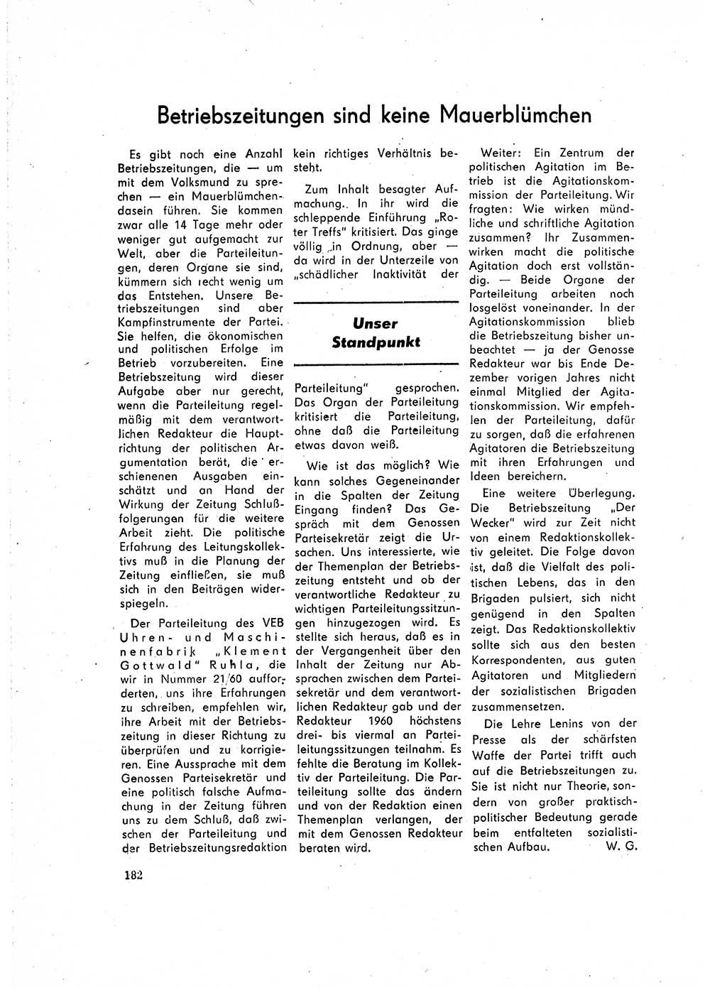 Neuer Weg (NW), Organ des Zentralkomitees (ZK) der SED (Sozialistische Einheitspartei Deutschlands) für Fragen des Parteilebens, 16. Jahrgang [Deutsche Demokratische Republik (DDR)] 1961, Seite 182 (NW ZK SED DDR 1961, S. 182)