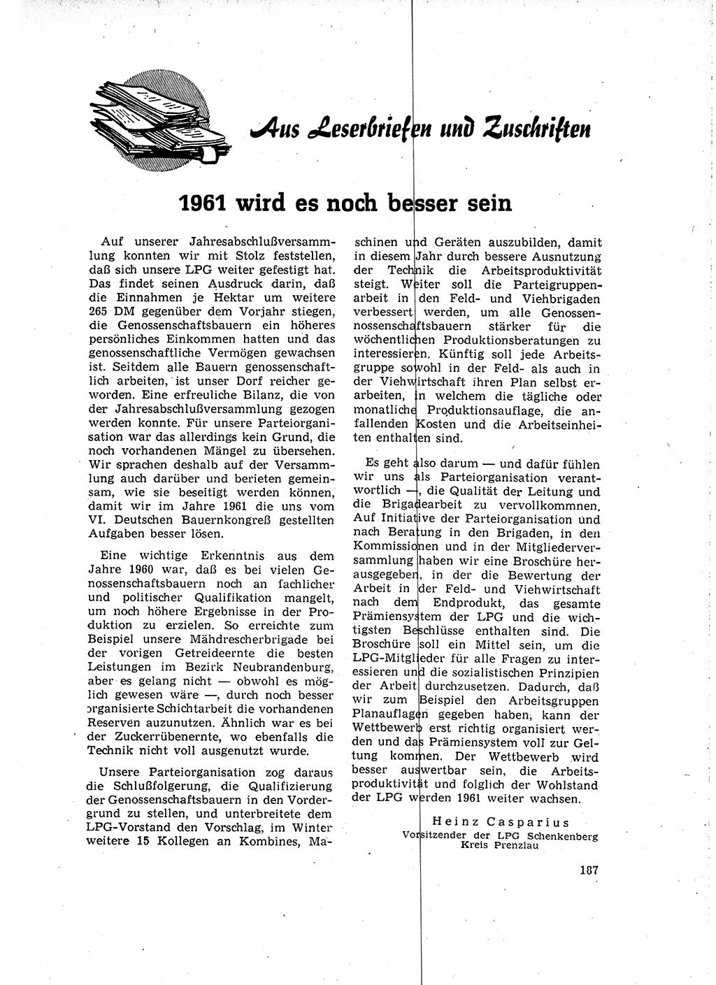 Neuer Weg (NW), Organ des Zentralkomitees (ZK) der SED (Sozialistische Einheitspartei Deutschlands) für Fragen des Parteilebens, 16. Jahrgang [Deutsche Demokratische Republik (DDR)] 1961, Seite 187 (NW ZK SED DDR 1961, S. 187)