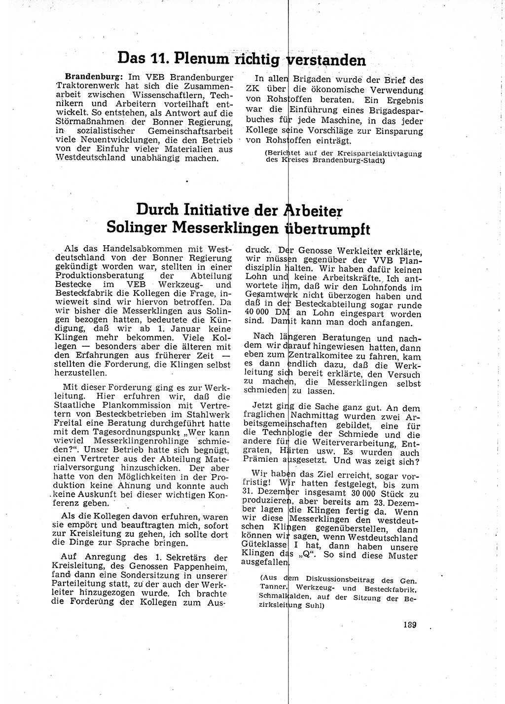 Neuer Weg (NW), Organ des Zentralkomitees (ZK) der SED (Sozialistische Einheitspartei Deutschlands) für Fragen des Parteilebens, 16. Jahrgang [Deutsche Demokratische Republik (DDR)] 1961, Seite 189 (NW ZK SED DDR 1961, S. 189)