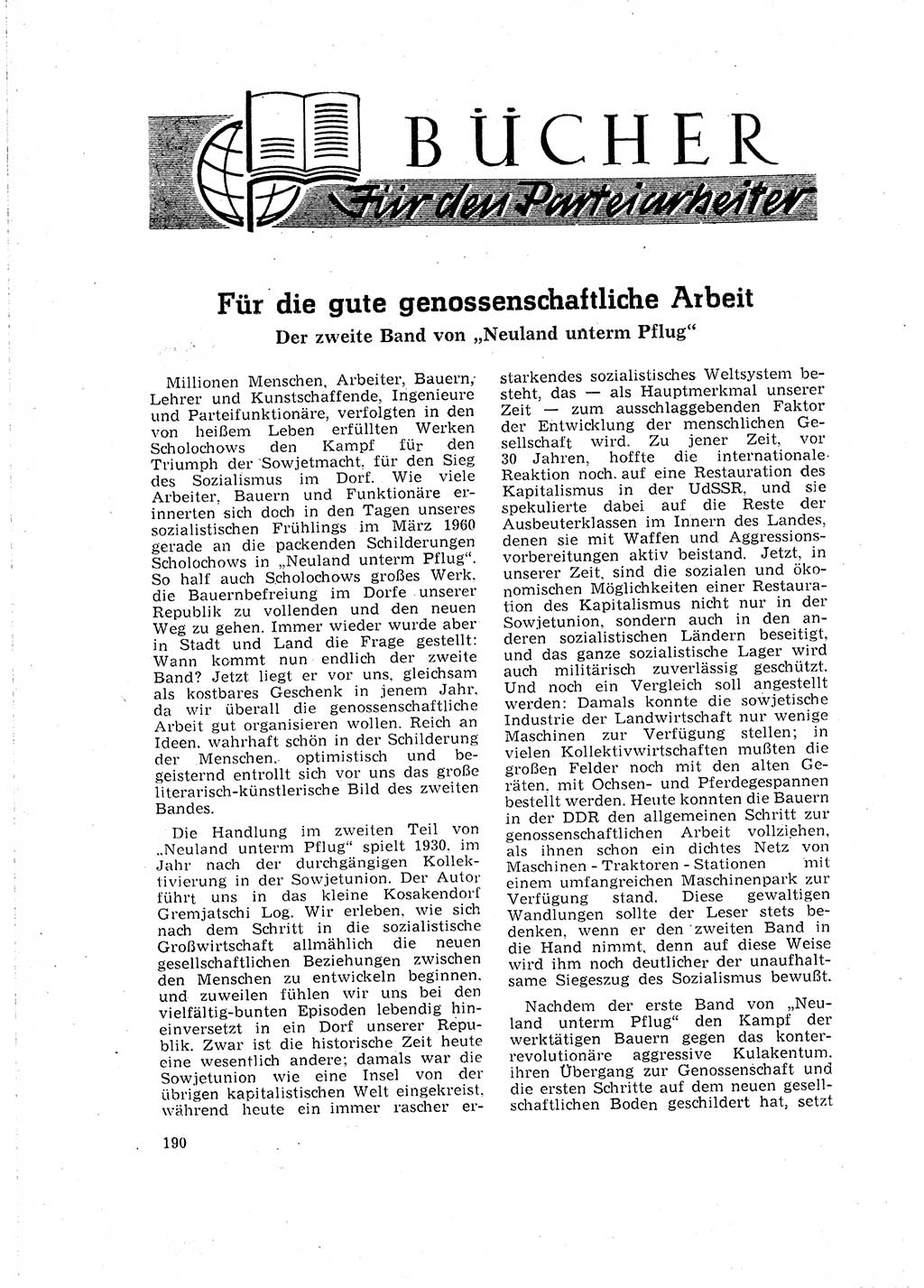 Neuer Weg (NW), Organ des Zentralkomitees (ZK) der SED (Sozialistische Einheitspartei Deutschlands) für Fragen des Parteilebens, 16. Jahrgang [Deutsche Demokratische Republik (DDR)] 1961, Seite 190 (NW ZK SED DDR 1961, S. 190)
